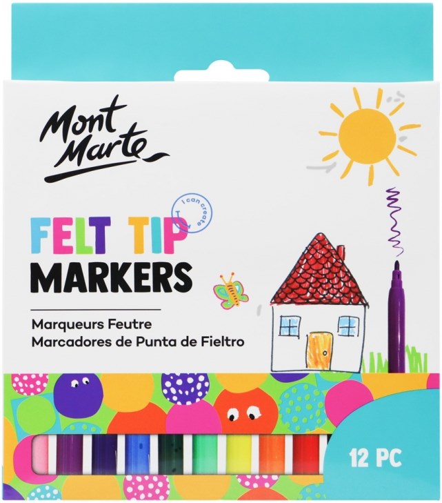 Mont marte kids felt tip markers 12pc - basics mmkc0193-AR010069