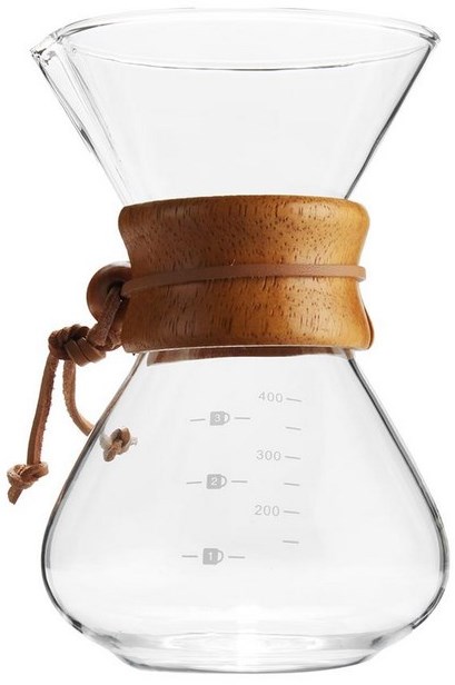 Coffee glass drip pot wood neck 400ml-KR010038