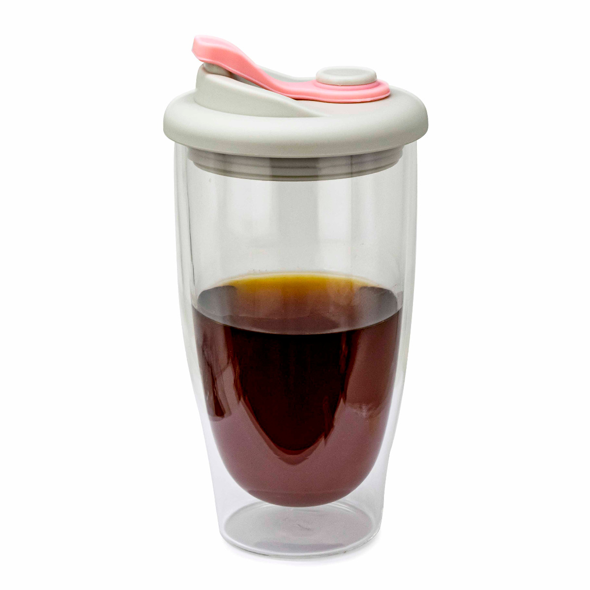 Coffee vaccum glass thermo cup 450ml pink-KR011581
