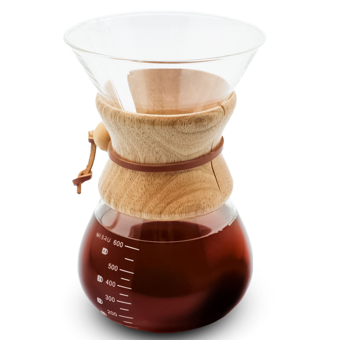 COFFEE GLASS DRIP POT WOOD NECK 600ML WIDE MOUTH-KR012887