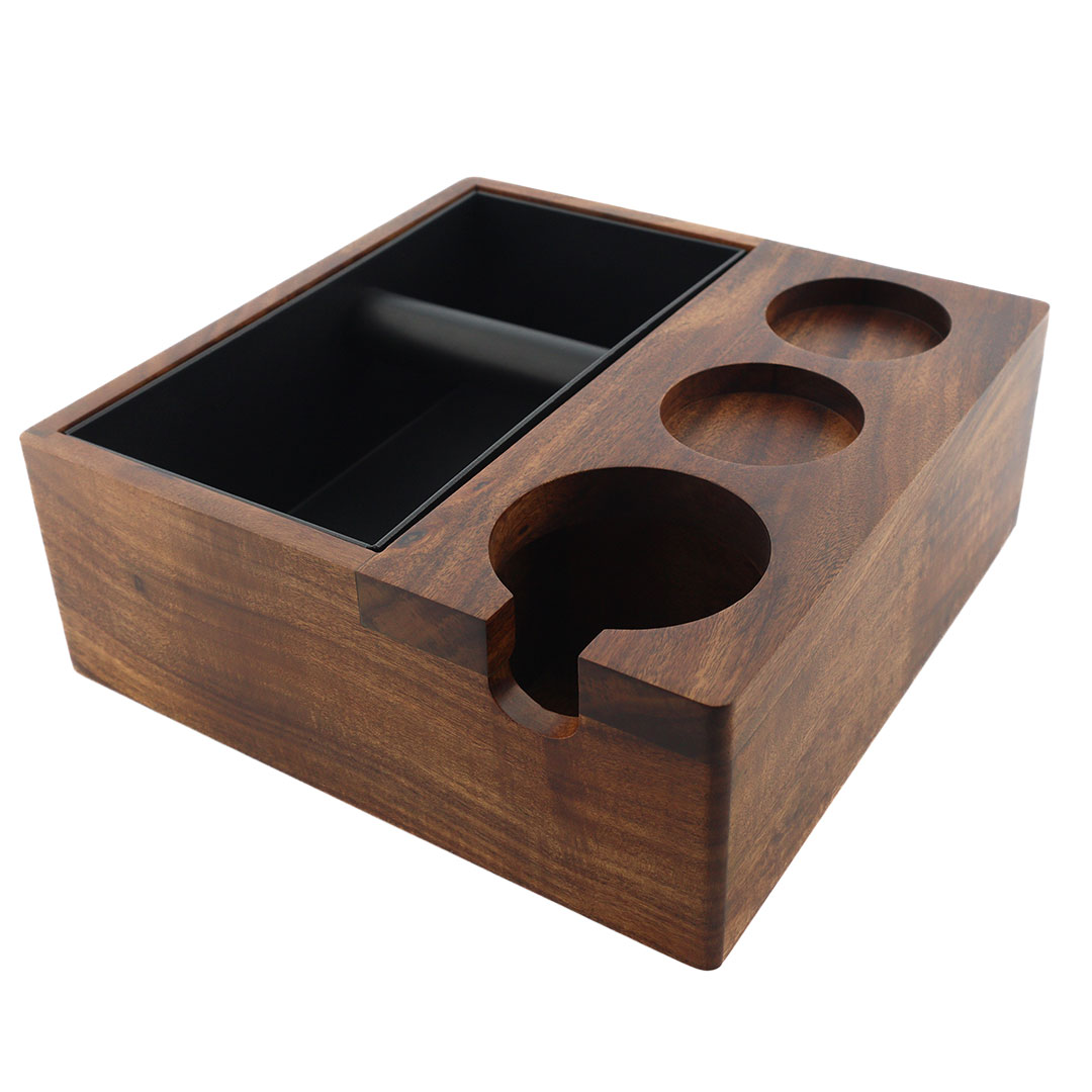 Coffee espresso knock box and tamping base wooden 25x25x9.5cm-KR012946