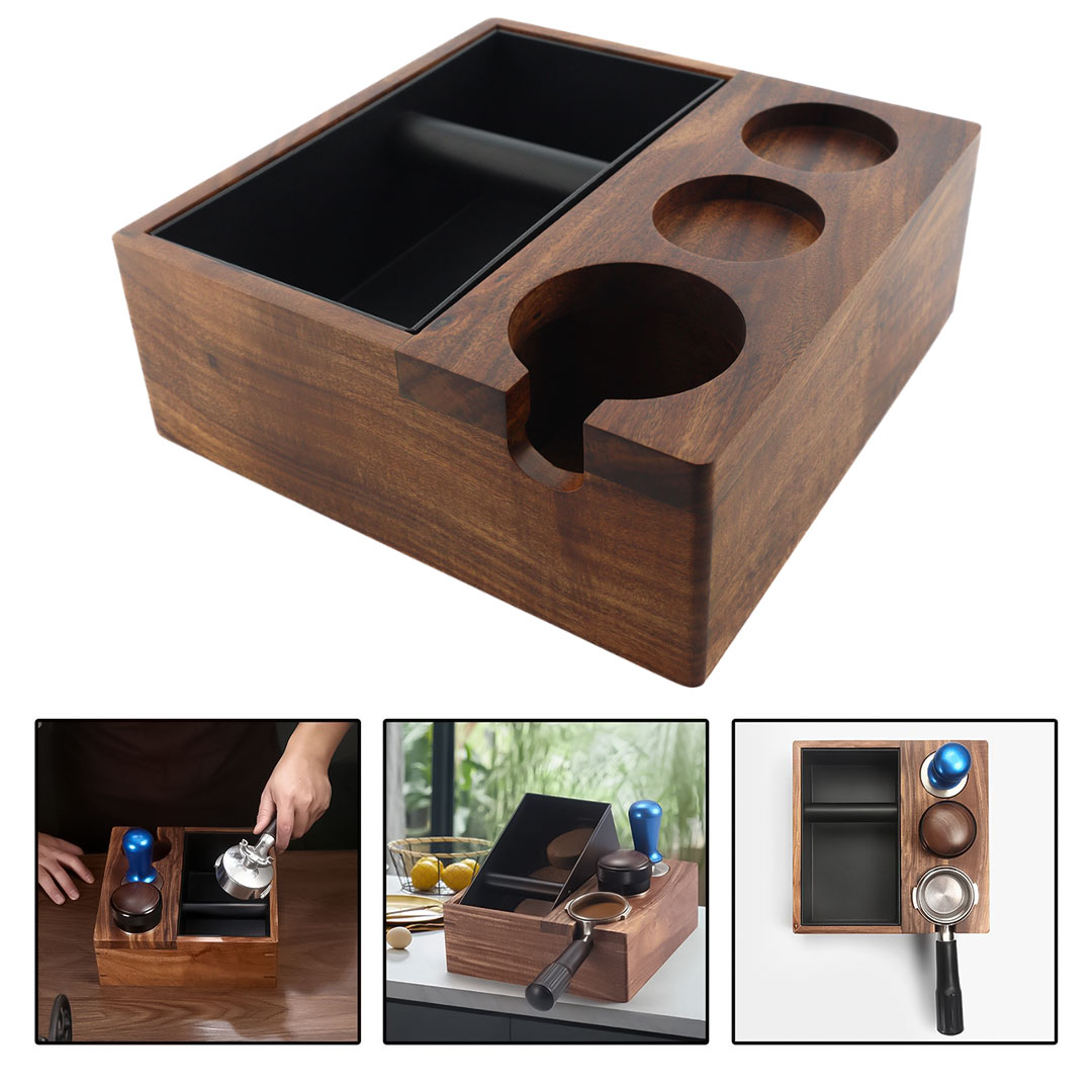 Coffee espresso knock box and tamping base wooden 25x25x9.5cm-KR012946