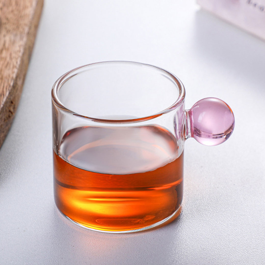 Coffee and tea glass cup ball handle 100ml pink-KR013012