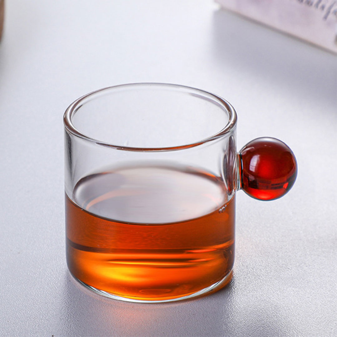 Coffee and tea glass cup ball handle 100ml red-KR013011