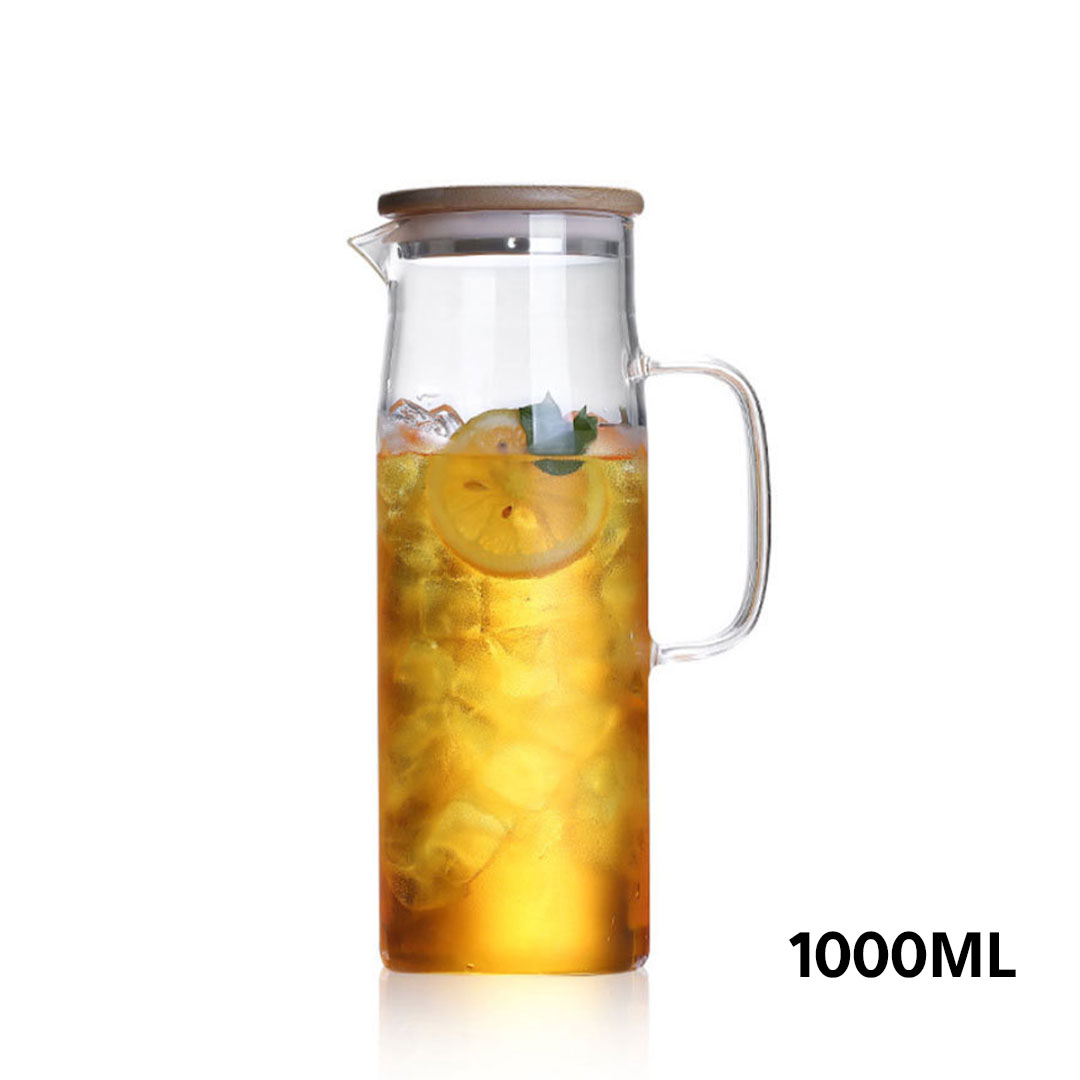 Cold drinks juice glass jug wood lid 1000ml G-1385-KR013015
