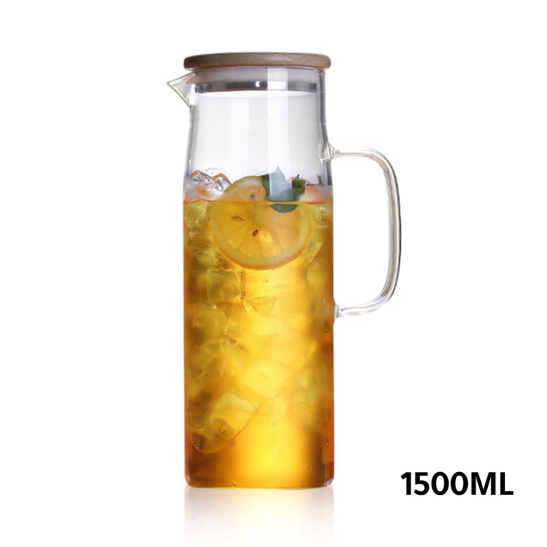 Cold drinks juice glass jug wood lid 1500ml G-1386-KR013016