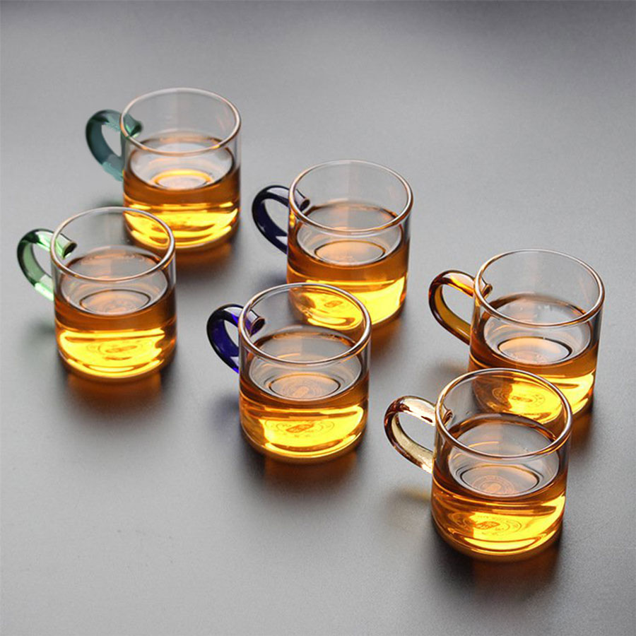 Tea and herbal glass cups set 110ml colorful handle 6pcs G-1391-KR013020