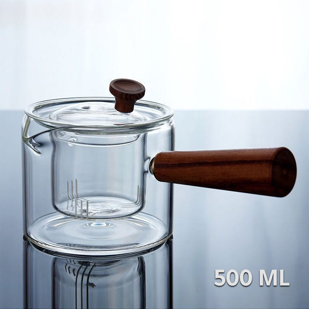 Tea and herbal glass jug wood handle 500ml orange G-1414-KR013038