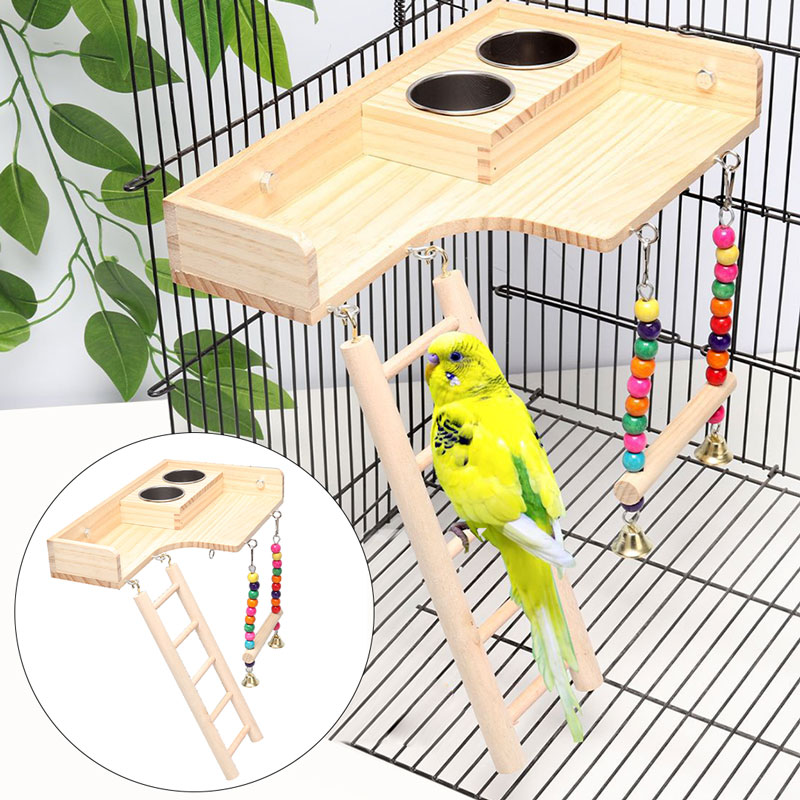 قاعدة خشبية مع سلم للعب خاصة بطيور الزينة