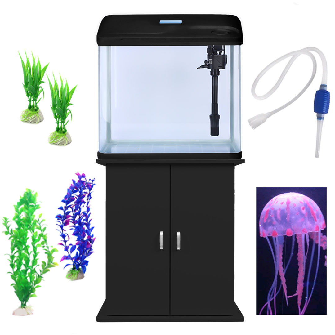 Aquarium with light and 6X accessories and table 50x29x47 60L black-KR120165