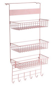 Metal hanging trible basket with hangers pink-KR130258